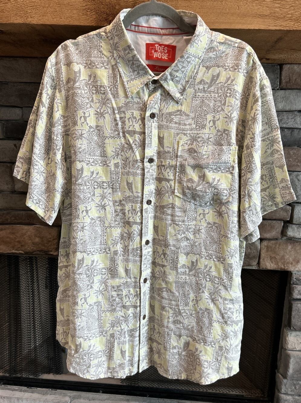 Men’s TOES ON THE NOSE Hawaiian AOP Short Sleeve Button Up Shirt Size L *C8